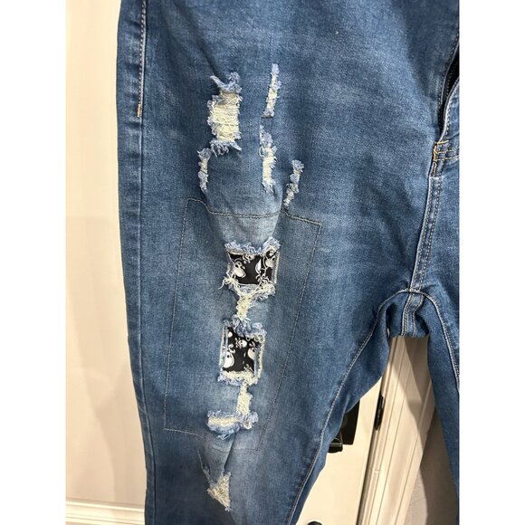 Distressed Blue Jeans Skull Print 3XL Relaxed Fit Trendy Denim Style - Picture 5 of 10